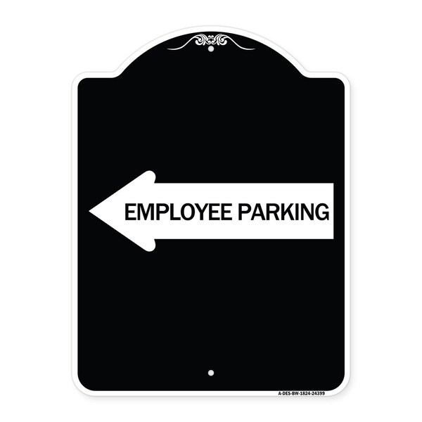 Employee Parking With Left Arrow Heavy-Gauge Aluminum Architectural Sign, 24" x 18", BW-1824-24399
